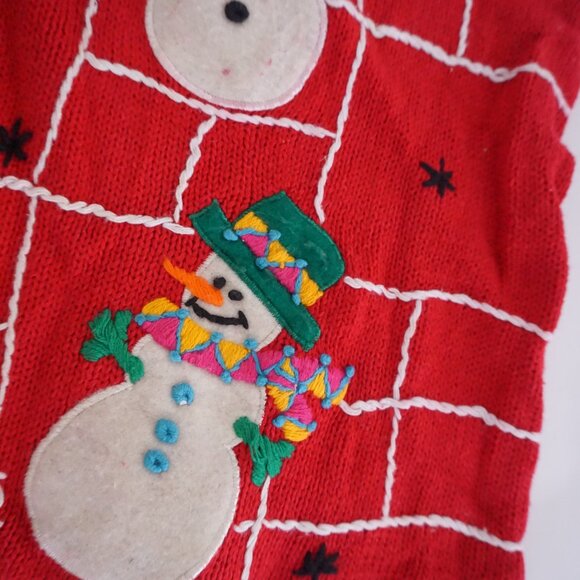 Vintage Victoria Jones Red Cotton Vest Snowmen Holiday Festive Cabincore XL - Picture 8 of 9